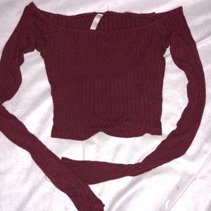 Maroon crop top off the shoulder